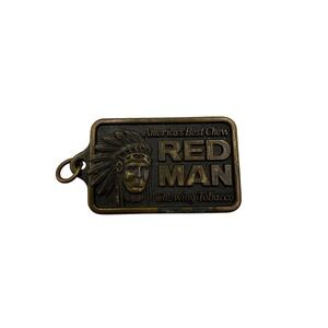 Vintage 1988 Red Man Chewing Tobacco Brass Keychain Fob Pinkerton Tobacco Co